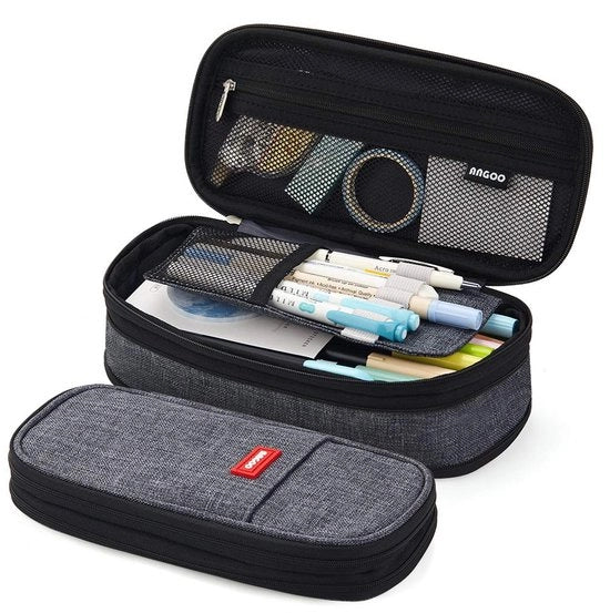 Etui con grande capacità, astuccio per penna, borsa di stoccaggio per studenti, ragazze, adulti, ufficio, università, scuola, organizzatore - grigio scuro