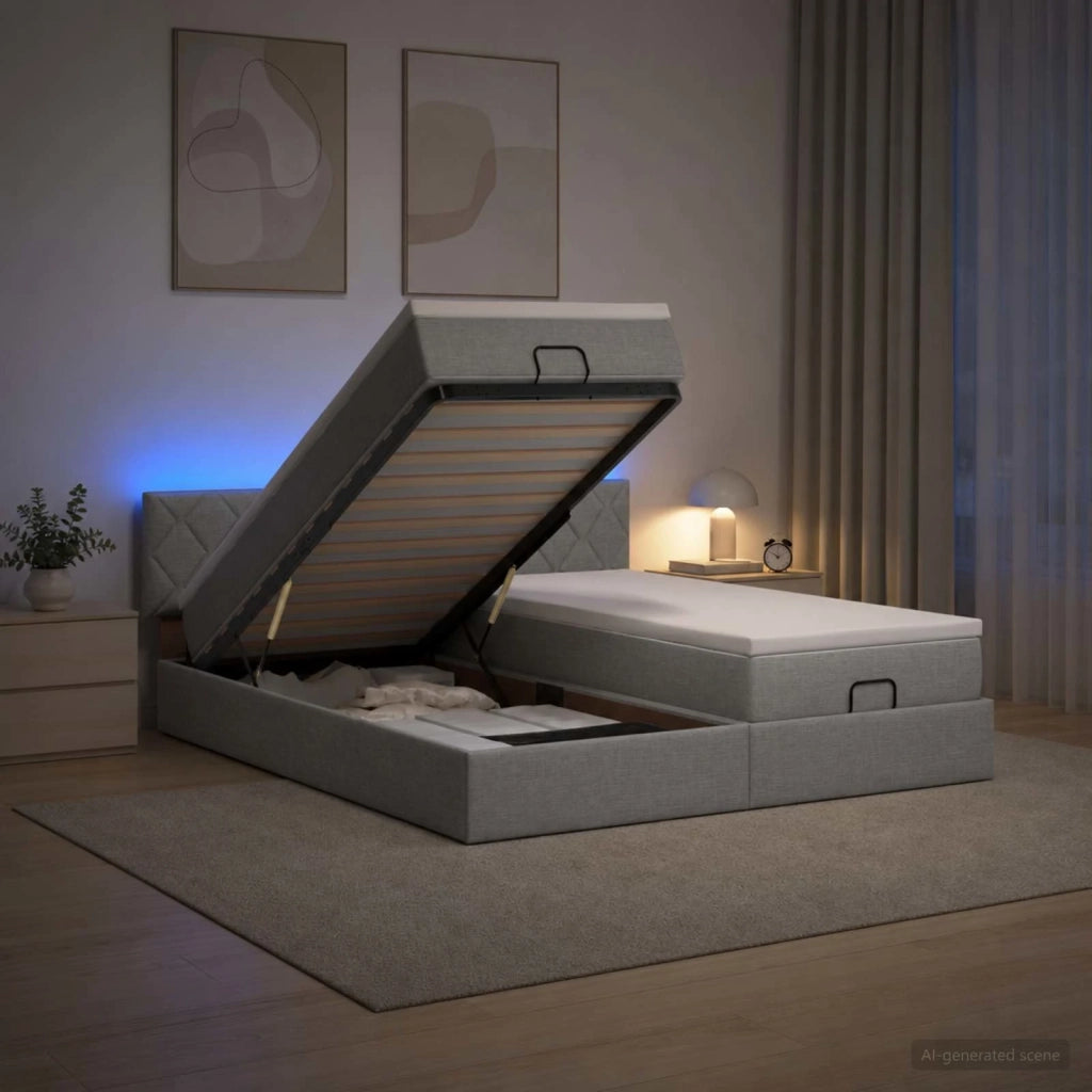 Letto Ottomano con Materasso e LED Grigio Chiaro 200 x 200 cm 3457301