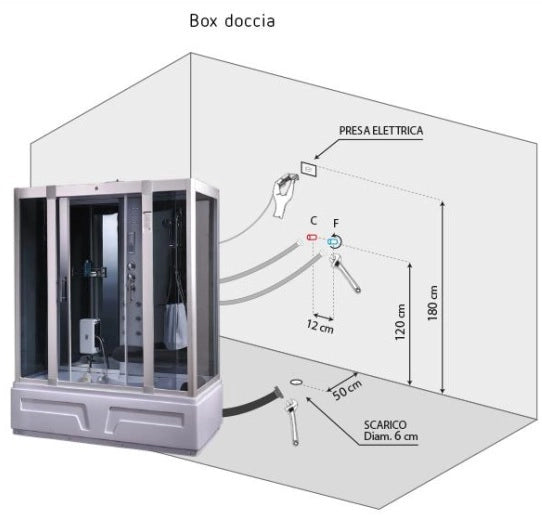 Cabina doccia con vasca idromassaggio, sauna bagno turco, fm, cromoterapia 160x85 full optional Sicorage Roxul