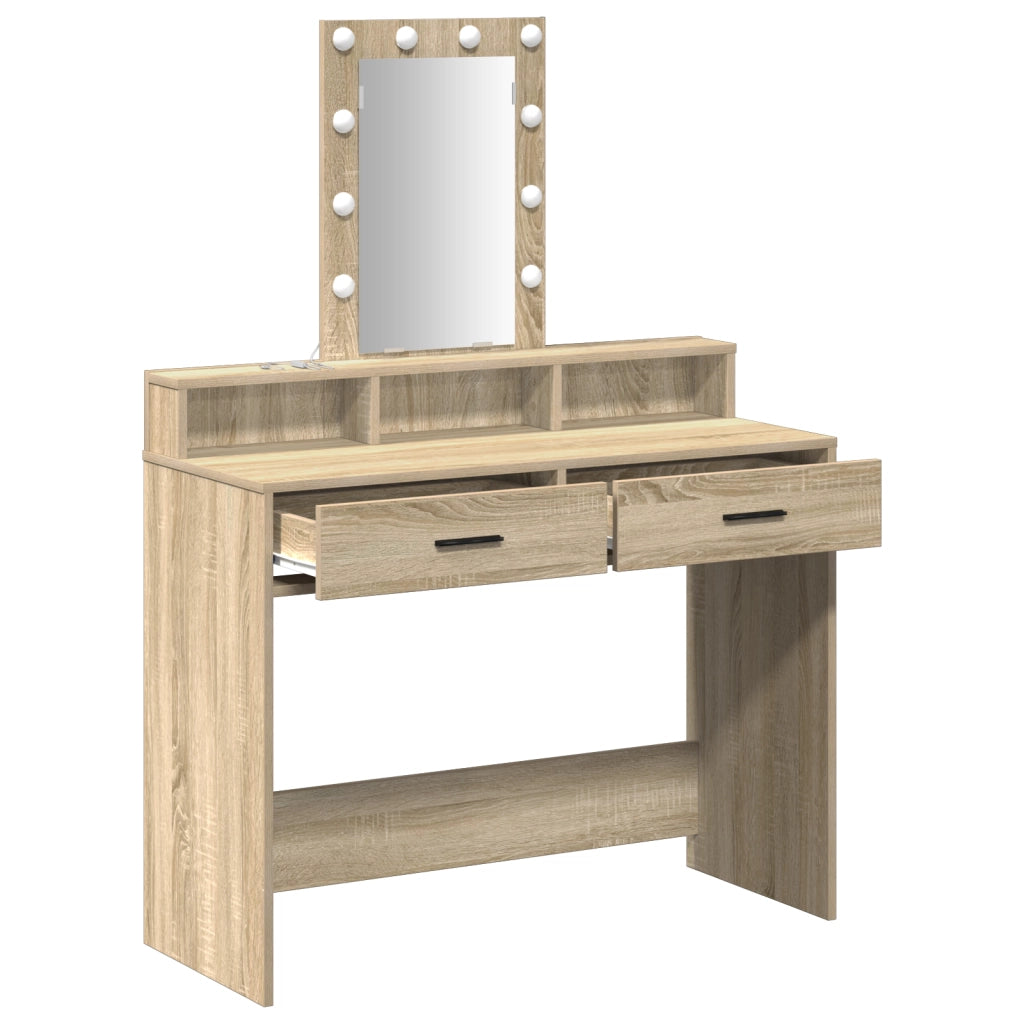 Tavolo da trucco con luci LED Rovere Sonoma 100x41x140 cm