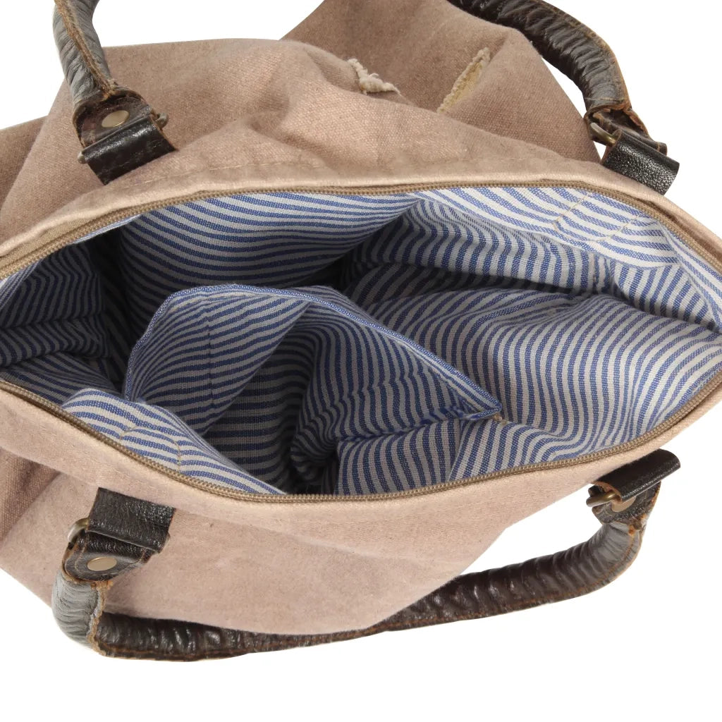 Borsa Shopper Marrone 41x63cm in Tela e Vera Pelle 247768