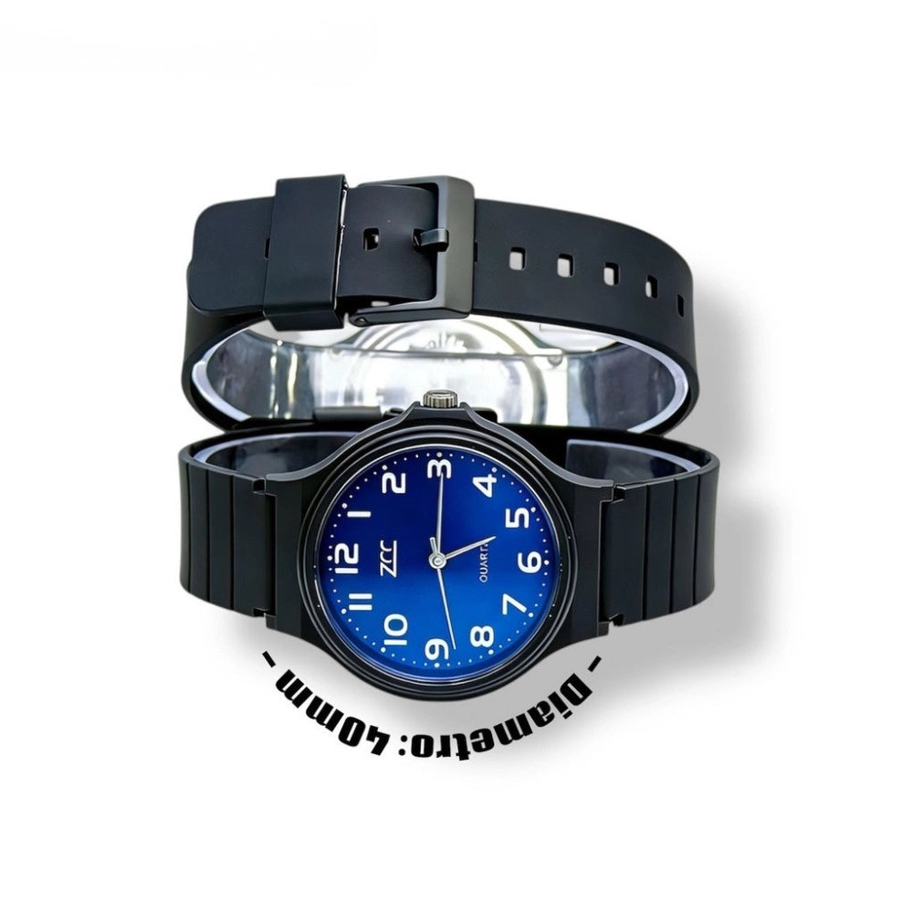 Trade Shop - Orologio Da Polso 40 Mm Nero Sportivo Con Cinturino Gomma Quadrante Blu -