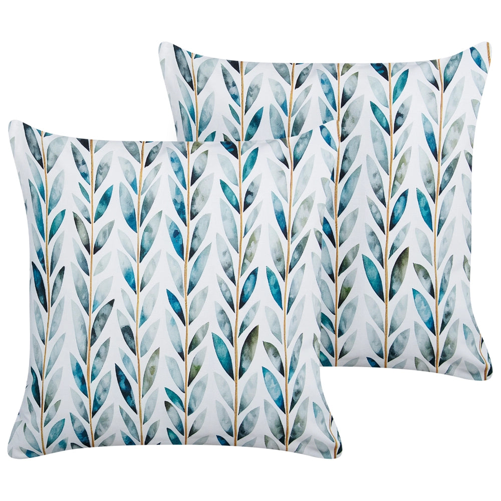 Set di 2 cuscini da giardino in poliestere bianco e verde 45 x 45 cm Motivo a foglie quadrate Design moderno Cuscino decorativo