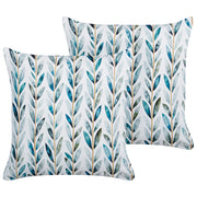Set di 2 cuscini da giardino in poliestere bianco e verde 45 x 45 cm Motivo a foglie quadrate Design moderno Cuscino decorativo