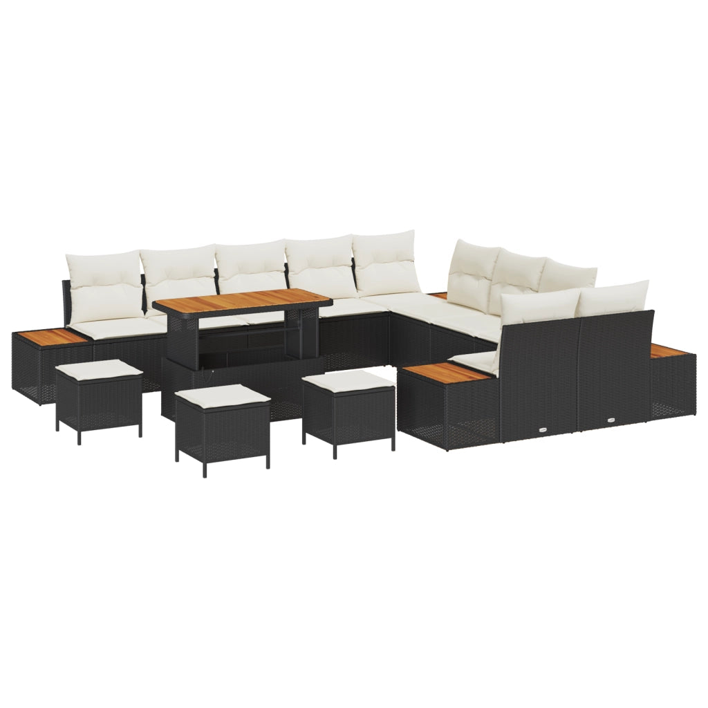 Set Divano Da Giardino 14 Pezzi Con Cuscini Nero Rattan In Polipropilene
