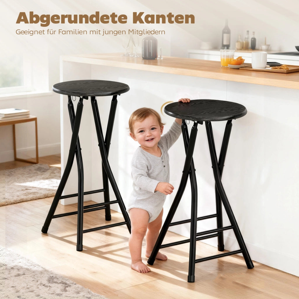Sgabello da Bar 2 Pezzi Pieghevole ¨C Zephmum ¨C Struttura in Metallo Nero 34x30x70 cm