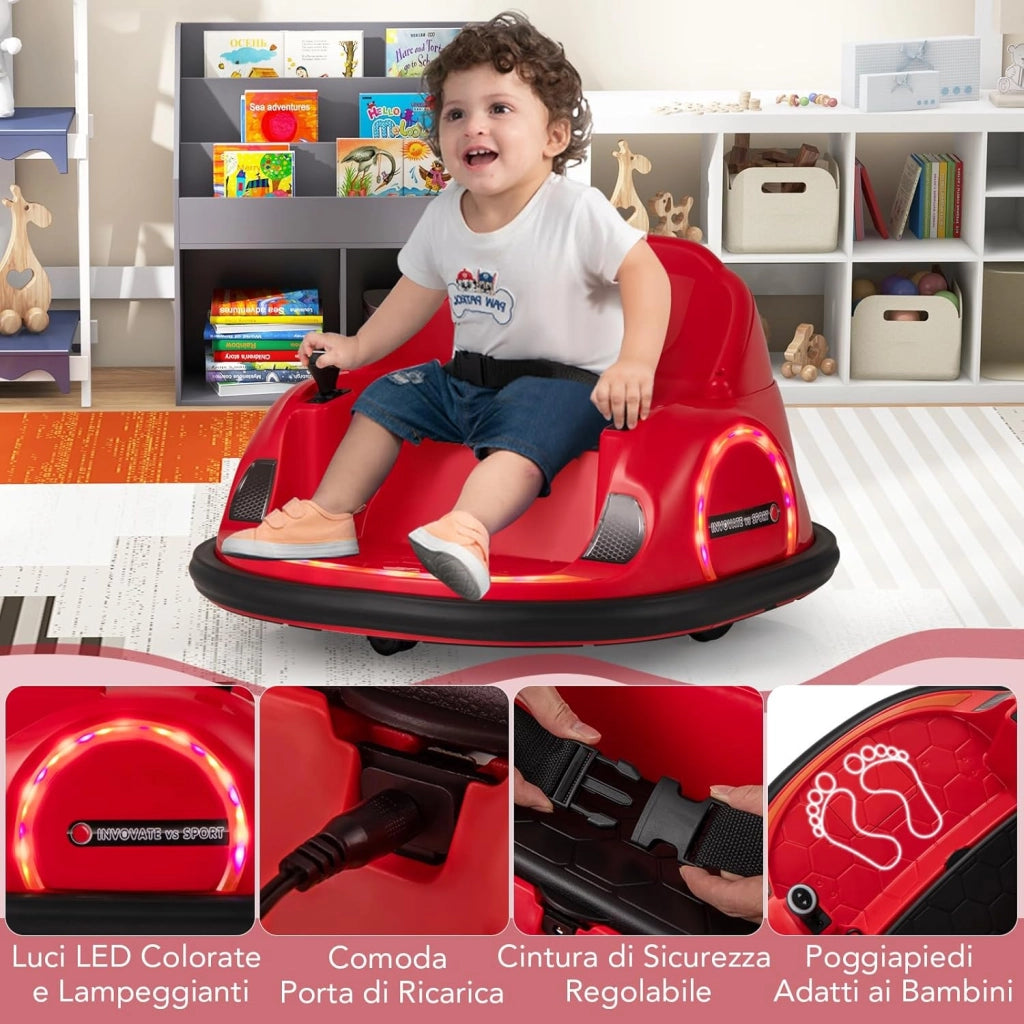 Autoscontro Elettrico per Bambini, Macchina Elettrica per Bambini con Luci LED, Connessione Wireless, Musica Giro a 360°, Macchina Cavalcabile per Bambini dai 18+ Mesi (Rosso)