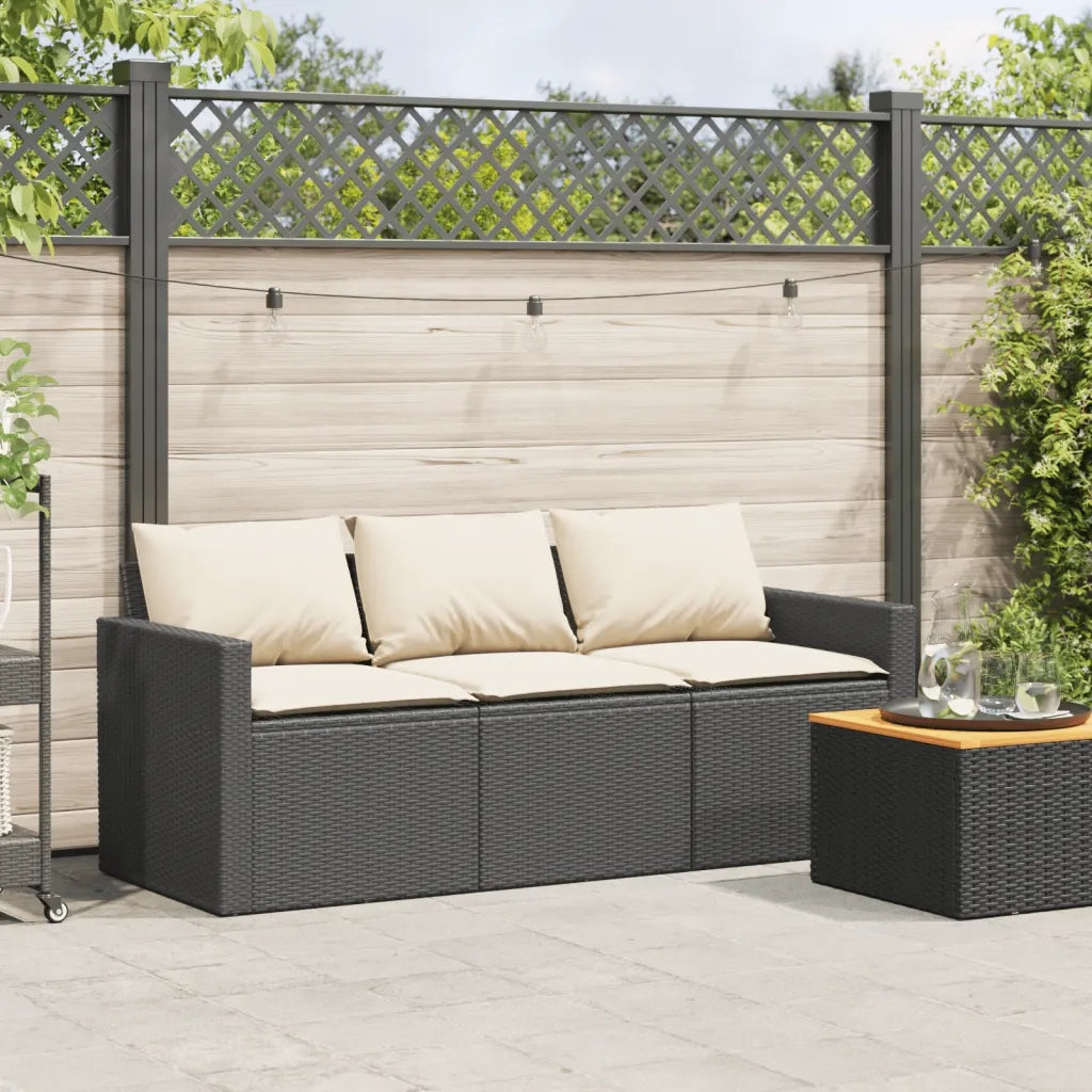 Divano da Giardino a 3 Posti con Cuscini Nero in Polyrattan 366340