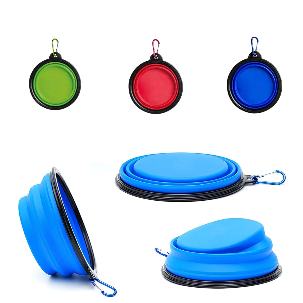 Ciotola da Viaggio per Cani e Gatti 450 ml, Pieghevole per Acqua e Crocchette, in Silicone Portatile con Moschettone (Verde)