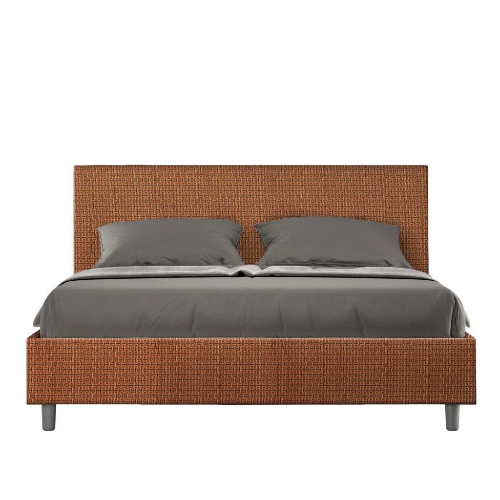 Letto Matrimoniale 160x190 cm con Rete e Contenitore Giroletto con Alzata Comoda Imbottito in Tessuto Labirinto Adele