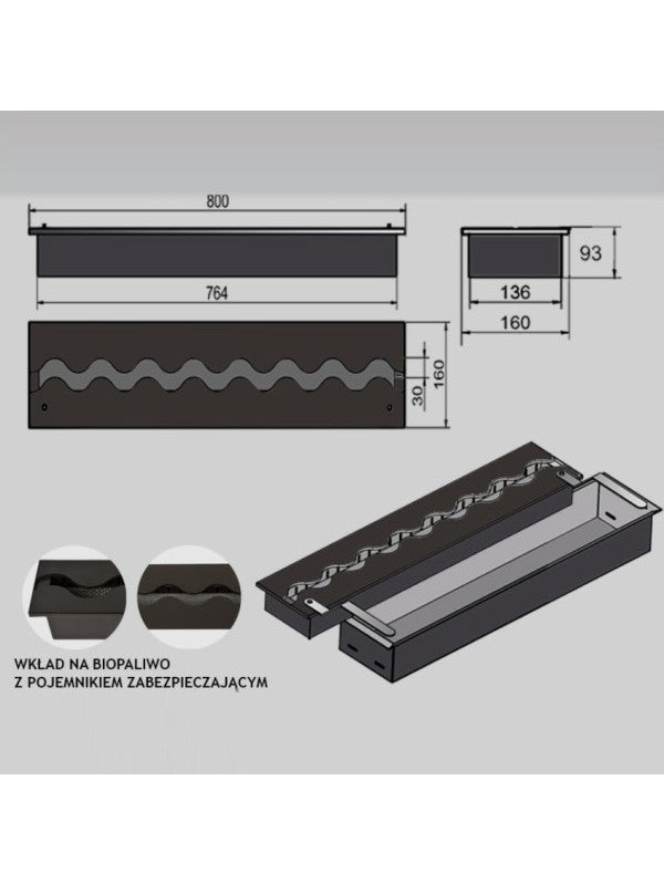 FALA 160 - Bruciatore/Inserto A Bioetanolo Da Incasso cm 80 Cm / Capienza 5,4L