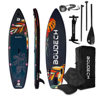 Stand Up Paddle Board Flatwater/Touring Fanning Tropical - Tavola da SUP gonfiabile 300X75X15 cm con sediolino pagaia regolabile, cavigliera, gonfiatore, kit riparazione e borsa da trasporto. Peso Max 140kg