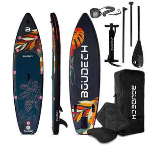 Stand Up Paddle Board Flatwater/Touring Fanning Tropical - Tavola da SUP gonfiabile 300X75X15 cm con sediolino pagaia regolabile, cavigliera, gonfiatore, kit riparazione e borsa da trasporto. Peso Max 140kg