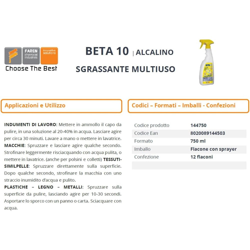 Faren beta10 750ml sgrassatore concentrato multisuperfici e metalli