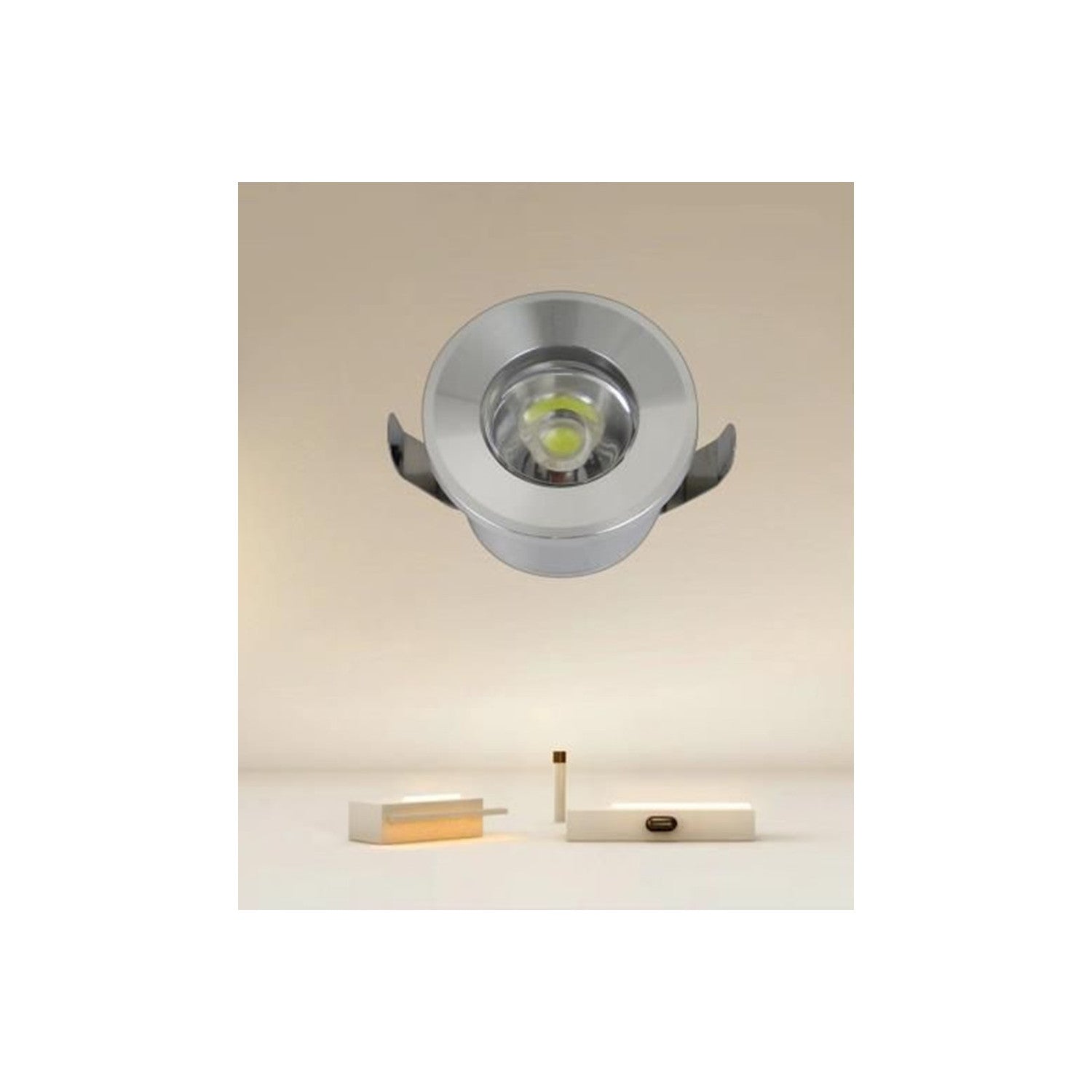 Trade Shop - Faretto 1w Led Incasso A Soffitto Ip20 Argento Mini Spot Segnapassi Luce Calda 00267 -        