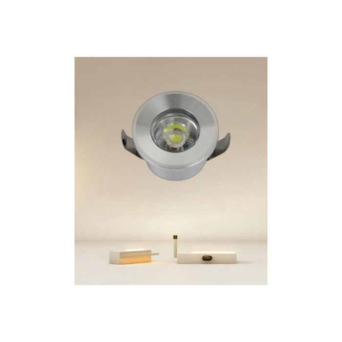 Trade Shop - Faretto 1w Led Incasso A Soffitto Ip20 Argento Mini Spot Segnapassi Luce Calda 00267 -        