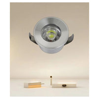 Trade Shop - Faretto 1w Led Incasso A Soffitto Ip20 Argento Mini Spot Segnapassi Luce Fredda 00243         