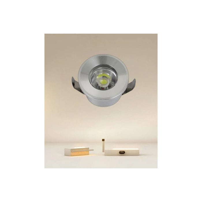 Trade Shop - Faretto 1w Led Incasso A Soffitto Ip20 Argento Mini Spot Segnapassi Luce Fredda 00243         