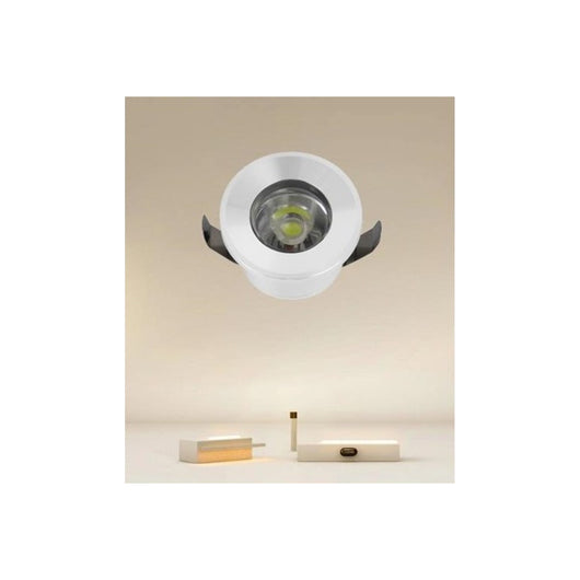 Trade Shop - Faretto 1w Led Incasso A Soffitto Ip20 Bianco Mini Spot Segnapassi Luce Fredda 00205 -        