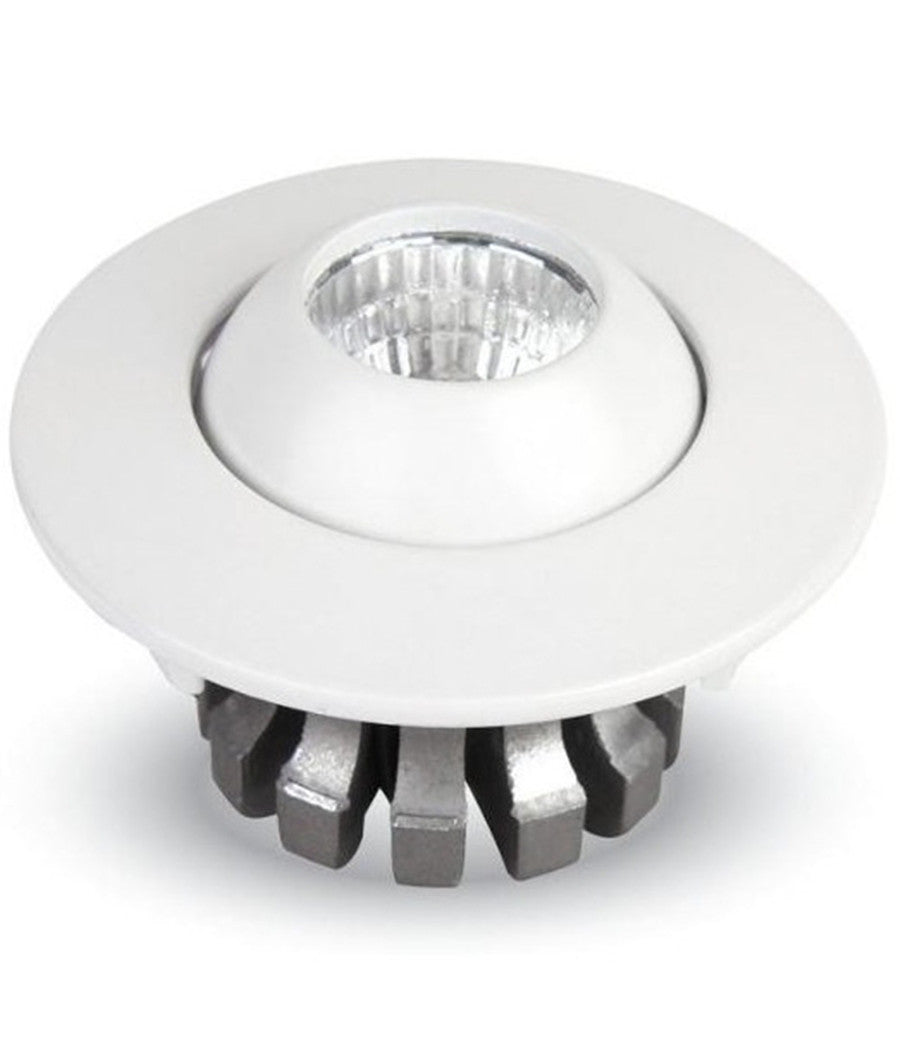 Faretto 3w Orientabile Tondo Da Incasso Bianco Lucido Con Alette Per Cartongesso         