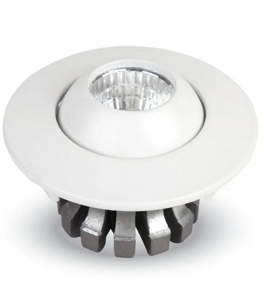 Trade Shop - Faretto 3w Orientabile Tondo Da Incasso Bianco Lucido Con Alette Per Cartongesso - -bianco Caldo      -