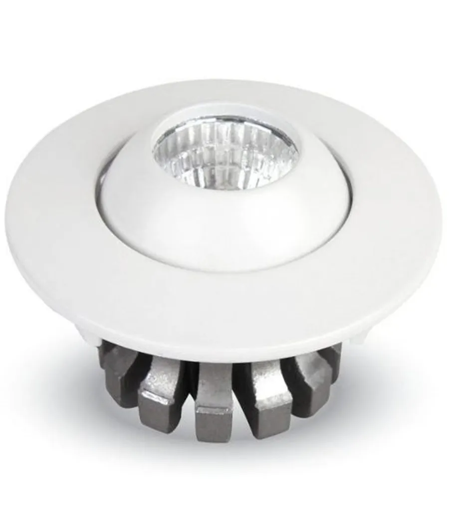 Trade Shop - Faretto 3w Orientabile Tondo Da Incasso Bianco Lucido Con Alette Per Cartongesso - -bianco Freddo      -