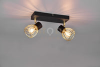 ARDON BARRA 2 FARETTI METALLO NERO CON GABBIA ORO L.29,5CM 2 LUCI ATTACCO E14