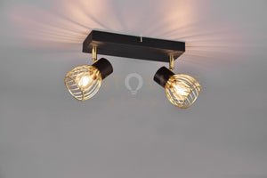 ARDON BARRA 2 FARETTI METALLO NERO CON GABBIA ORO L.29,5CM 2 LUCI ATTACCO E14