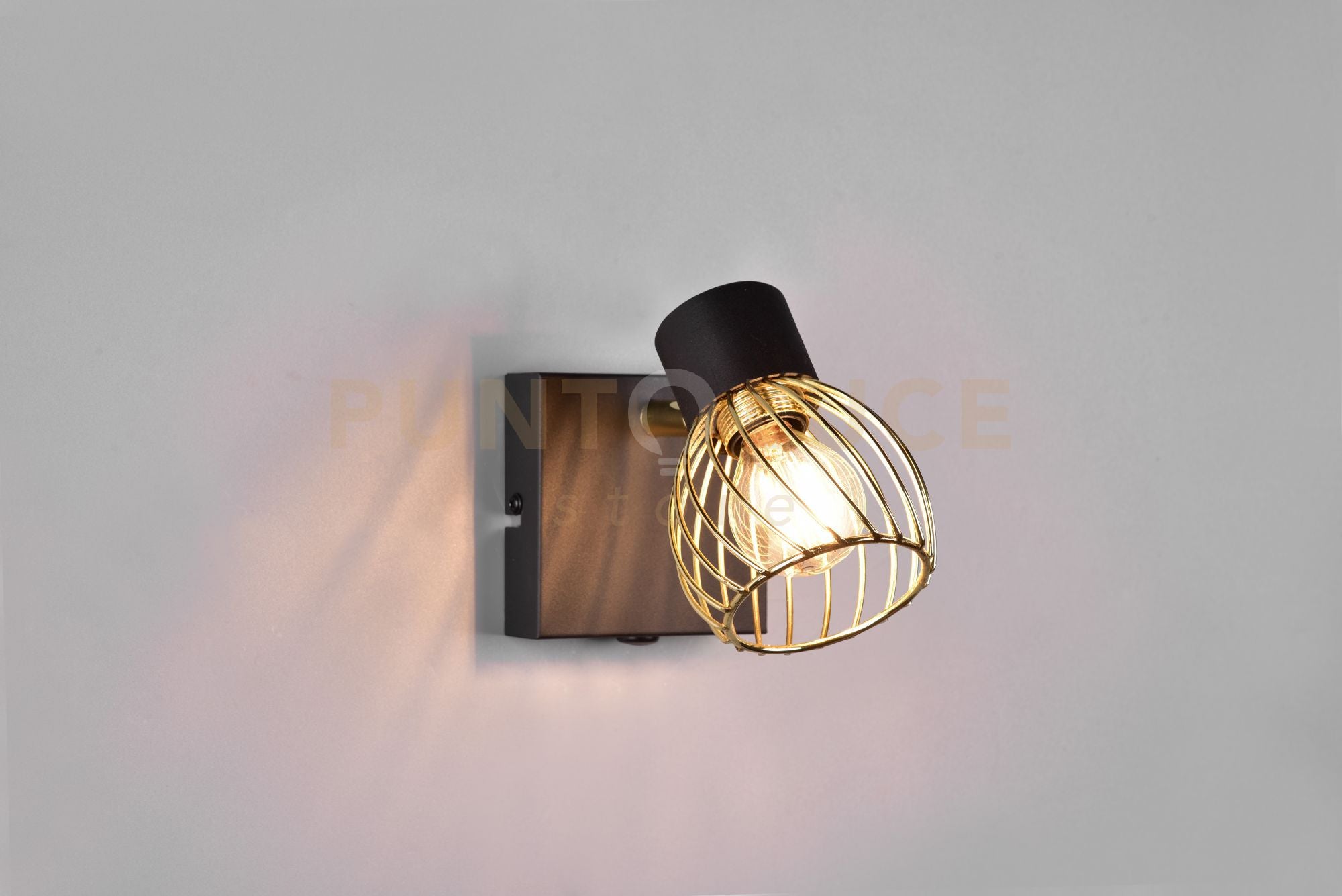 ARDON FARETTO SINGOLO METALLO NERO CON GABBIA ORO H.16CM 1 LUCE ATTACCO E14