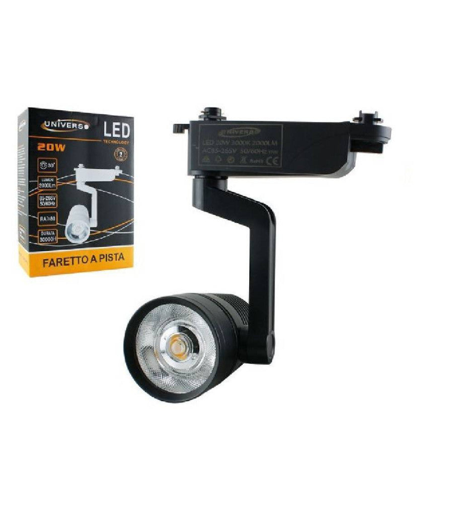 Faretto A Binario Pista 20 Watt Nero Luce Fredda Naturale Calda 2 Poli F-20w8h         