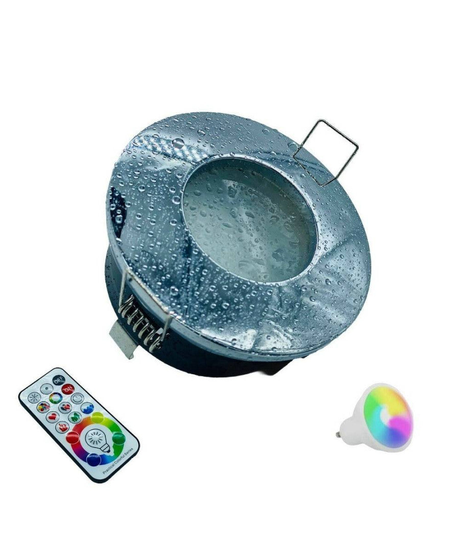 Faretto A Led Da Incasso Per Bagno Box Doccia Lampada Rgbw 10w Gu10 Cromoterapia         