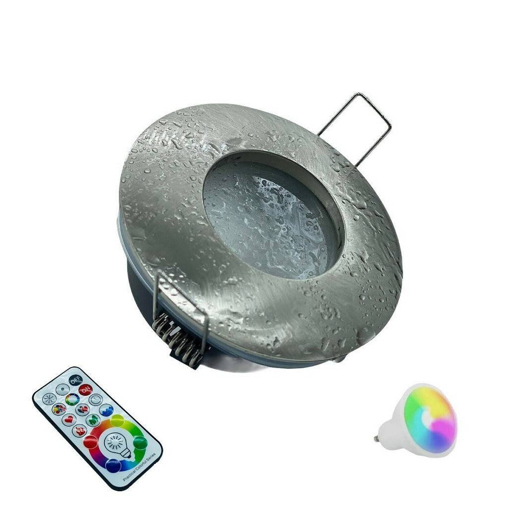 Trade Shop - Faretto A Led Da Incasso Per Bagno Box Doccia Lampada Rgbw 10w Gu10 Cromoterapia - Cromo Satinato