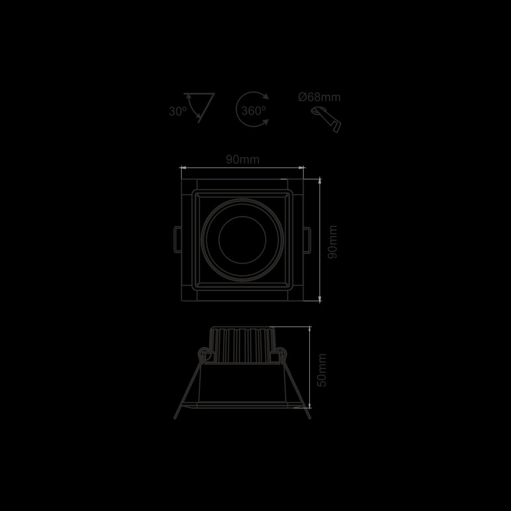 Faretto a led da incasso quadrato orientabile Dimmerabile 8W IP44 4000K