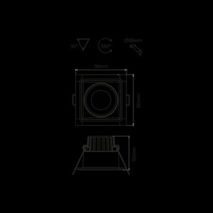 Faretto a led da incasso quadrato orientabile Dimmerabile 8W IP44 3000K