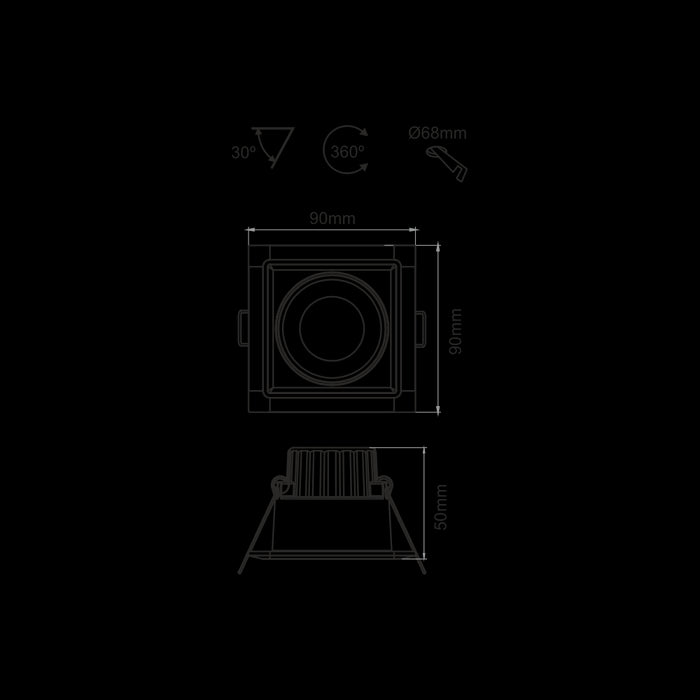 Faretto a led da incasso quadrato orientabile Dimmerabile 8W IP44 3000K