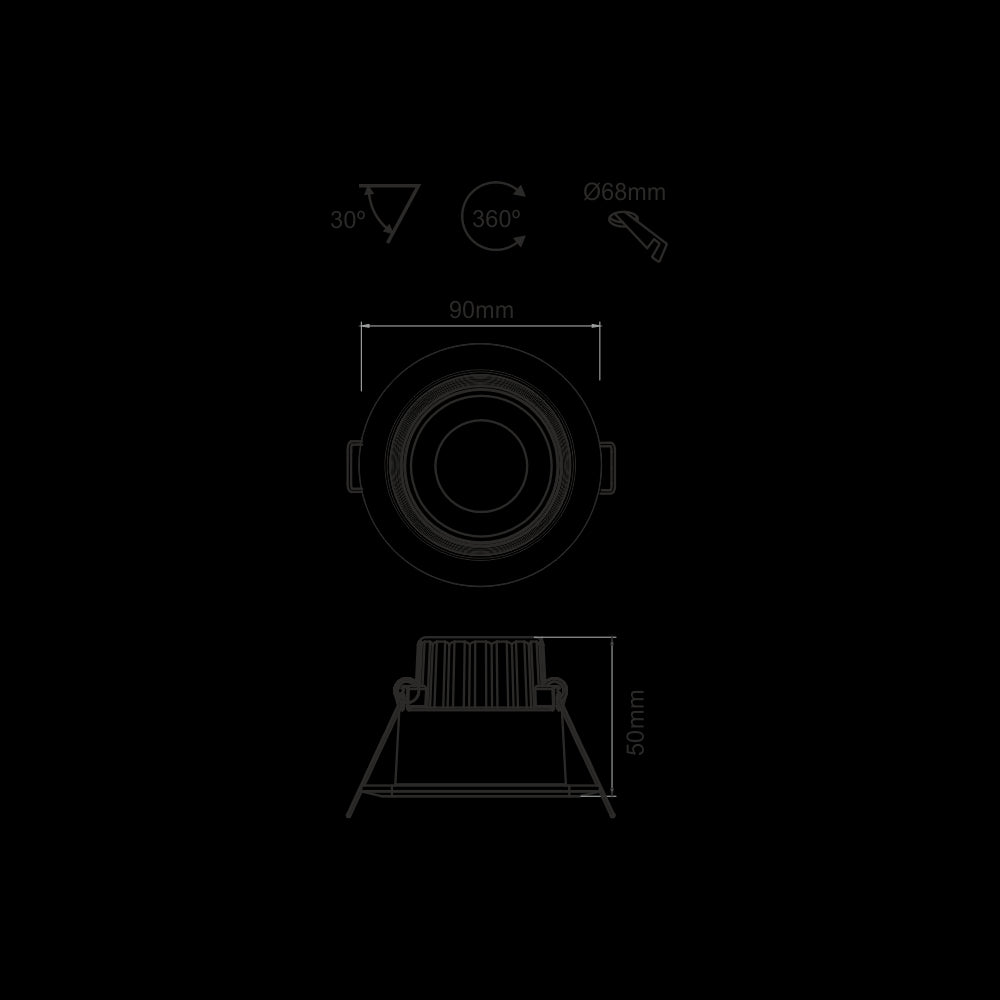 Faretto a led da incasso tondo orientabile Dimmerabile 8W IP44 4000k