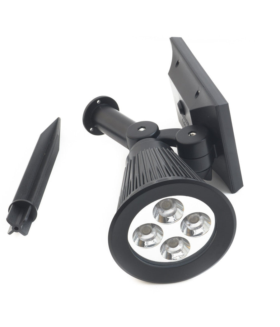 Faretto A Led Luce Bianca Con Pannello A Energia Solare Picchetto Giardino Ip65         