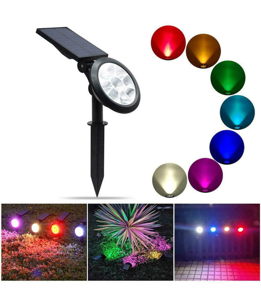 Faretto A Led Rgb Da Giardino Picchetto Con Pannello Solare Crepuscolare Wg-092         