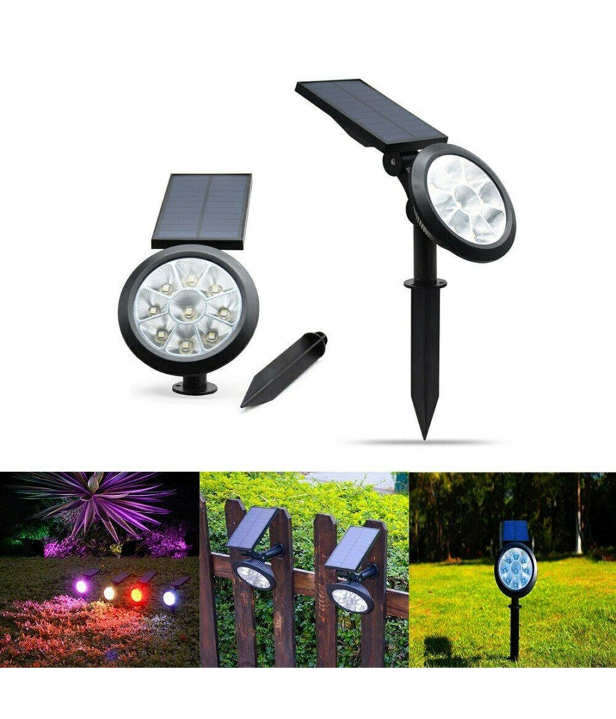 Faretto A Led Rgb Da Giardino Picchetto Con Pannello Solare Crepuscolare Wg-092         
