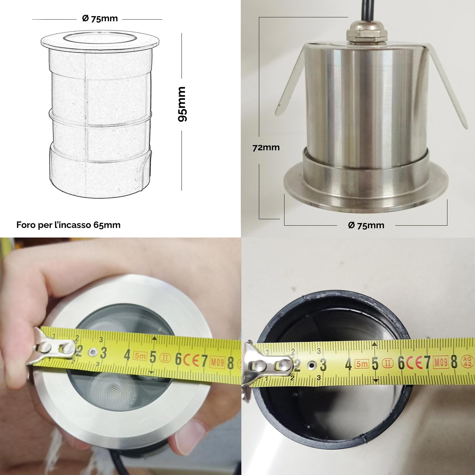 Faretto LED 24V RGBW calpestabile tondo incasso 65mm IP68 tenuta stagna segnapassi 9W RGB 4000K DMX luci terreno cemento