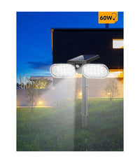 Faretto Doppio A Led Snodabile Ricaricabile Pannello Solare Picchetto Yh0518-pir  -bianco Freddo      -