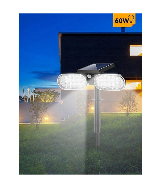 Faretto Doppio A Led Snodabile Ricaricabile Pannello Solare Picchetto Yh0518-pir  -bianco Freddo      -