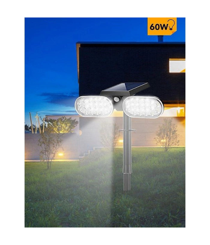 Faretto Doppio A Led Snodabile Ricaricabile Pannello Solare Picchetto Yh0518-pir         