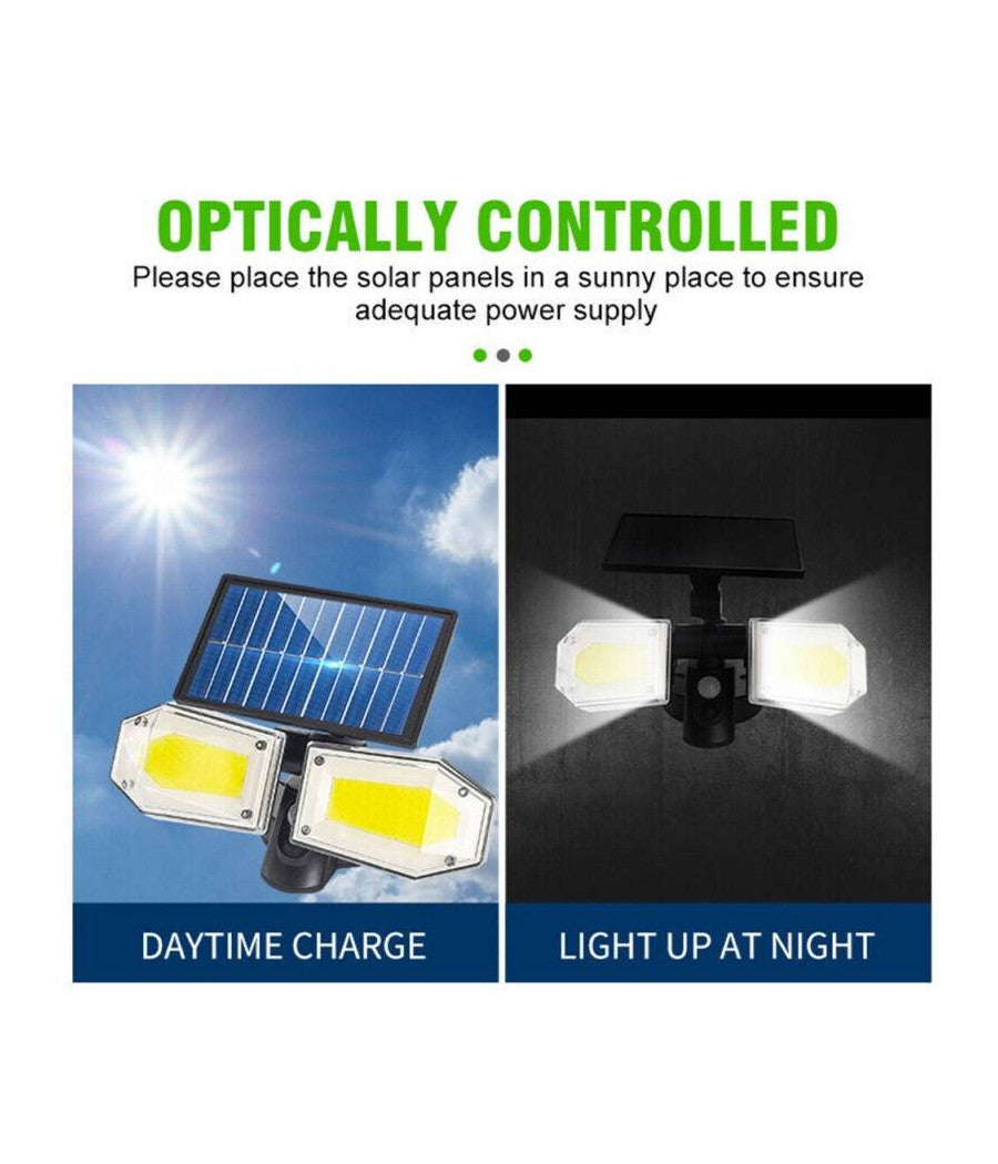 Faretto Doppio A Parete Con Pannello Solare Sensore Movimento E Crepuscolare 270         