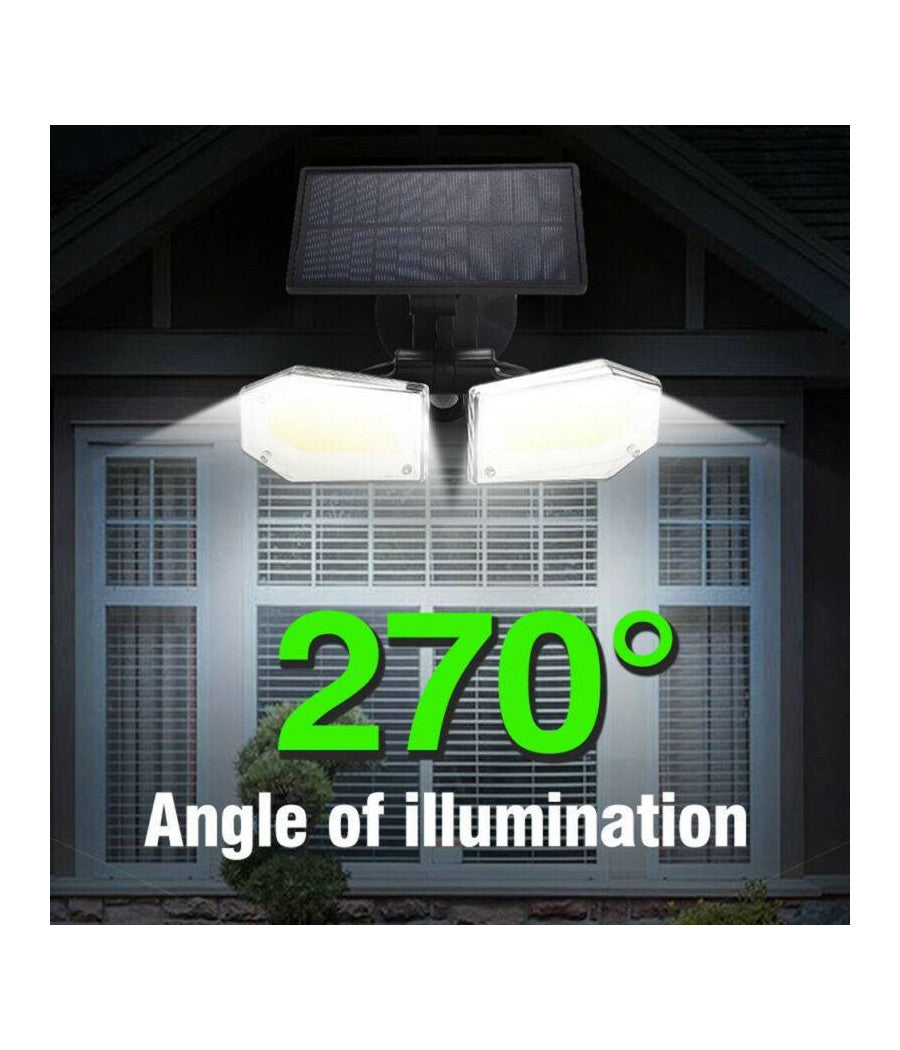 Faretto Doppio A Parete Con Pannello Solare Sensore Movimento E Crepuscolare 270         