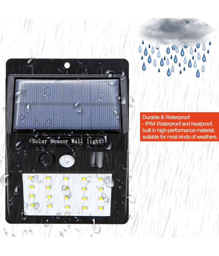 Faretto Faro 20 Led Con Pannello Solare Sensore Di Movimento E Crepuscolare         