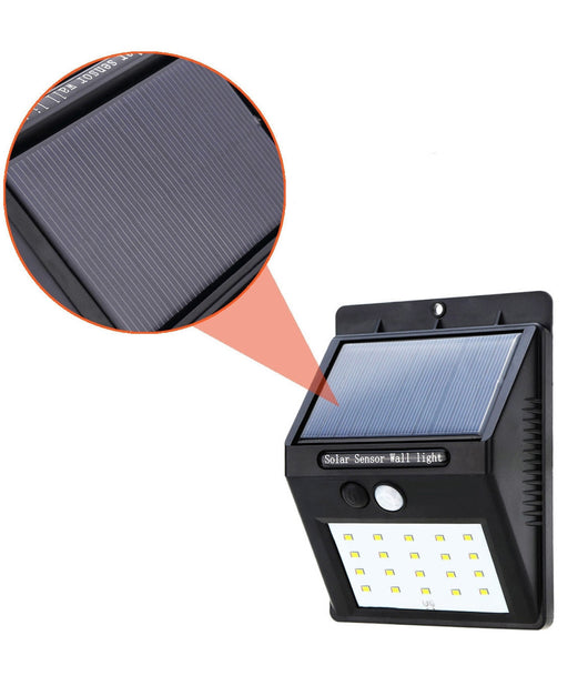 Faretto Faro 20 Led Con Pannello Solare Sensore Di Movimento E Crepuscolare         