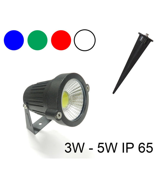 Faretto Faro Cob Led Da Giardino 3w 5w Watt Supporto Picchetto Luce Color Ip65         