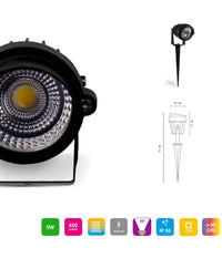 Faretto Faro Cob Led Da Giardino 5w Watt Supporto Picchetto Luce Verde Ip 65         