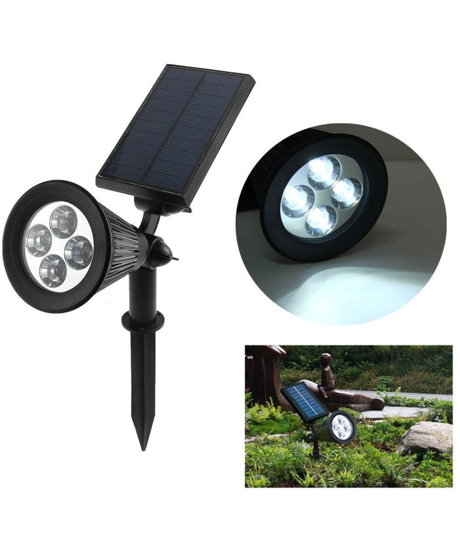 Faretto Faro Led Giardino 4 Led Picchetto Pannello Energia Solare Giardino Ip65         